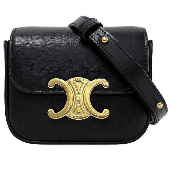 Celine Mini Triomphe Shoulder Bag Black Gold Triomphe Calfskin - Picture 1 of 9